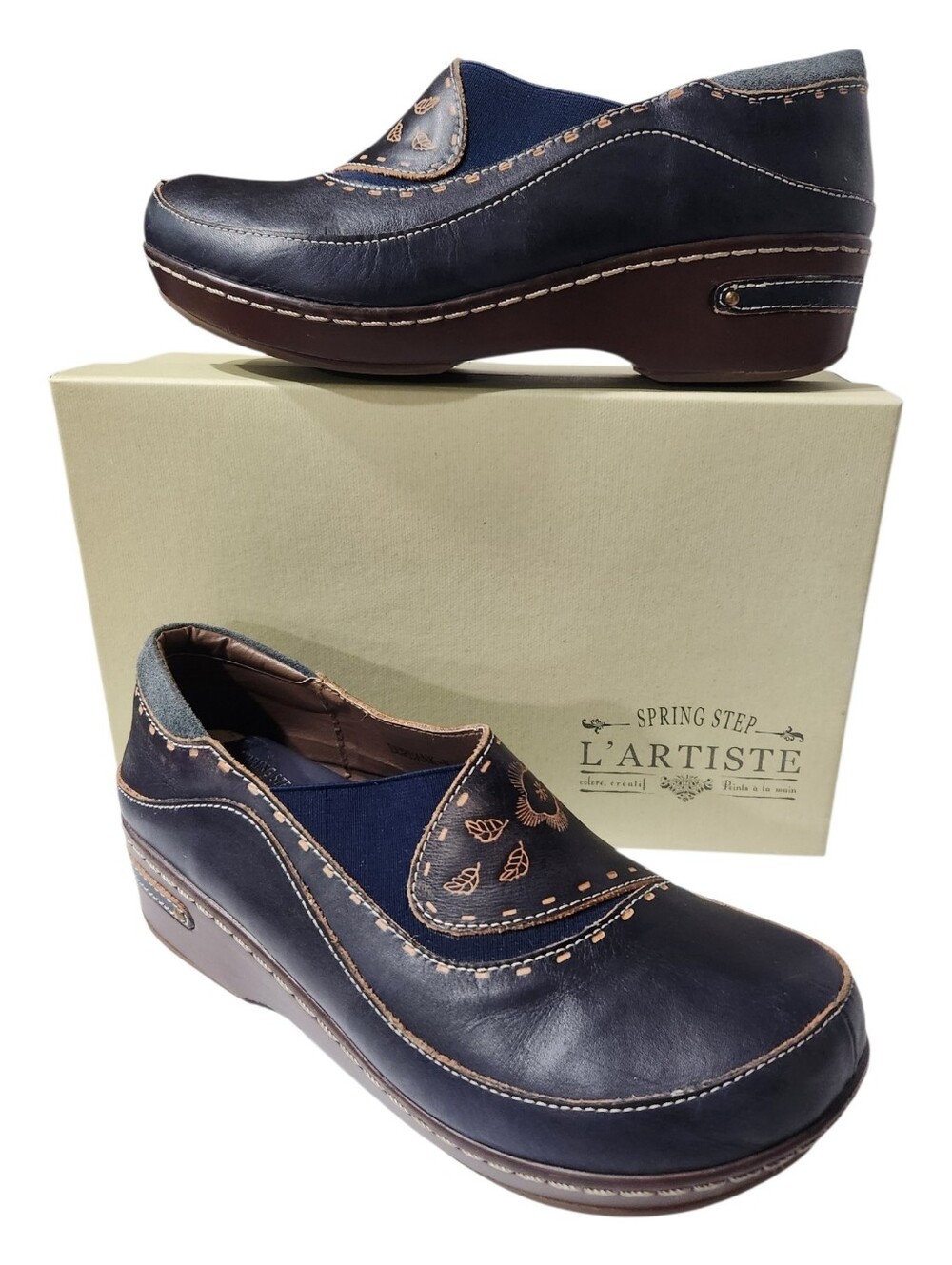L'Artiste Burbank by Spring Step Navy Leather Slip-On Clog Size EU 42 US 10.5-11